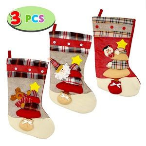 3 Pack 18" 3d Burlap Christmas Stockings